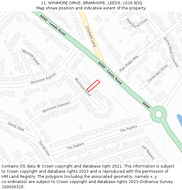 11, WYNMORE DRIVE, BRAMHOPE, LEEDS, LS16 9DQ: Location map and indicative extent of plot