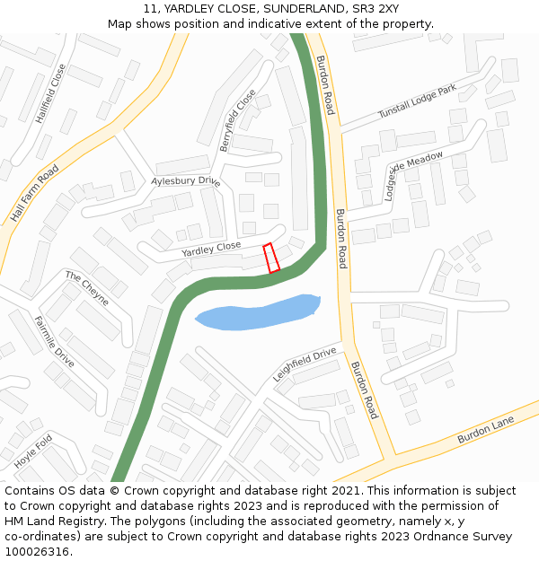 11, YARDLEY CLOSE, SUNDERLAND, SR3 2XY: Location map and indicative extent of plot