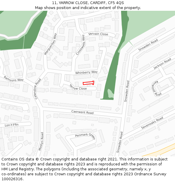 11, YARROW CLOSE, CARDIFF, CF5 4QS: Location map and indicative extent of plot