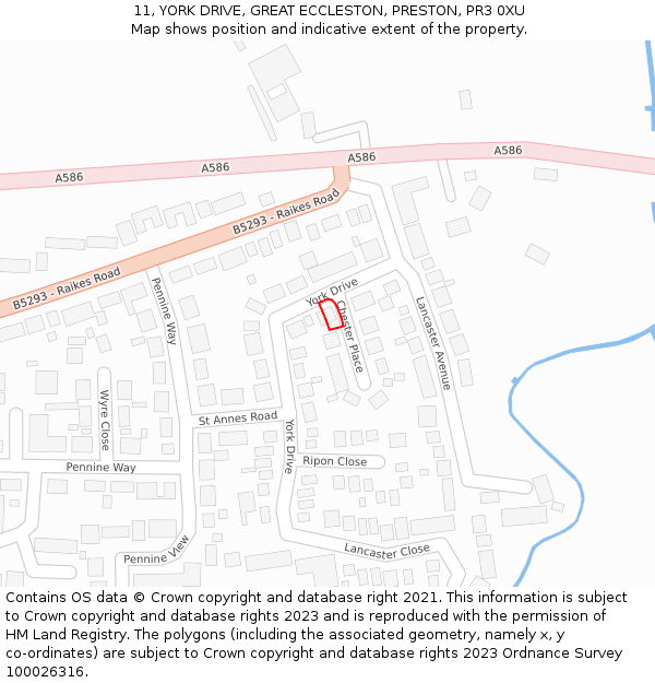 11, YORK DRIVE, GREAT ECCLESTON, PRESTON, PR3 0XU: Location map and indicative extent of plot