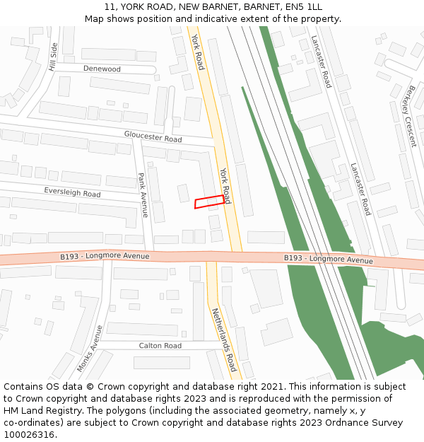 11, YORK ROAD, NEW BARNET, BARNET, EN5 1LL: Location map and indicative extent of plot