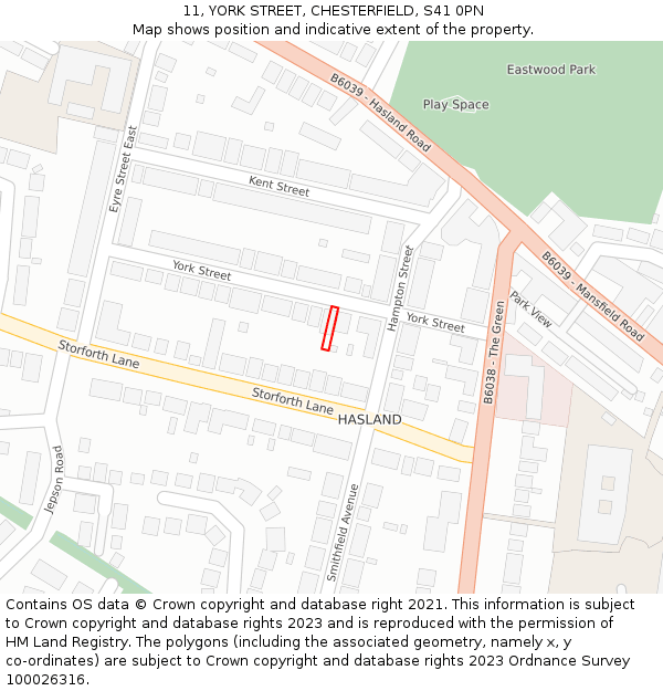 11, YORK STREET, CHESTERFIELD, S41 0PN: Location map and indicative extent of plot