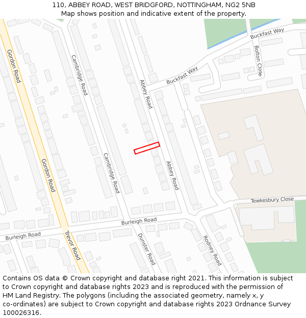 110, ABBEY ROAD, WEST BRIDGFORD, NOTTINGHAM, NG2 5NB: Location map and indicative extent of plot