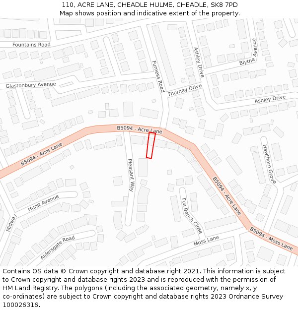 110, ACRE LANE, CHEADLE HULME, CHEADLE, SK8 7PD: Location map and indicative extent of plot