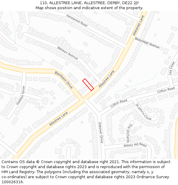 110, ALLESTREE LANE, ALLESTREE, DERBY, DE22 2JY: Location map and indicative extent of plot