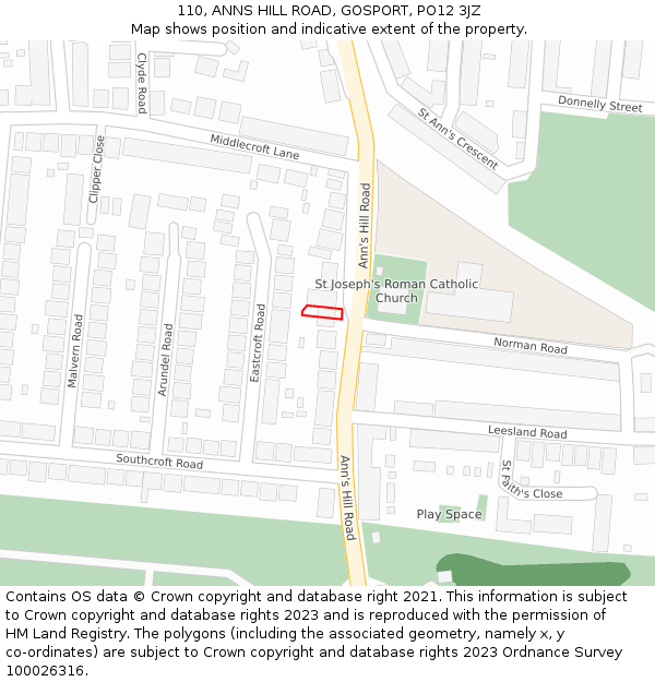 110, ANNS HILL ROAD, GOSPORT, PO12 3JZ: Location map and indicative extent of plot