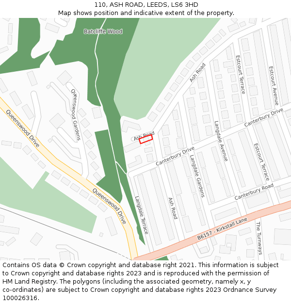 110, ASH ROAD, LEEDS, LS6 3HD: Location map and indicative extent of plot