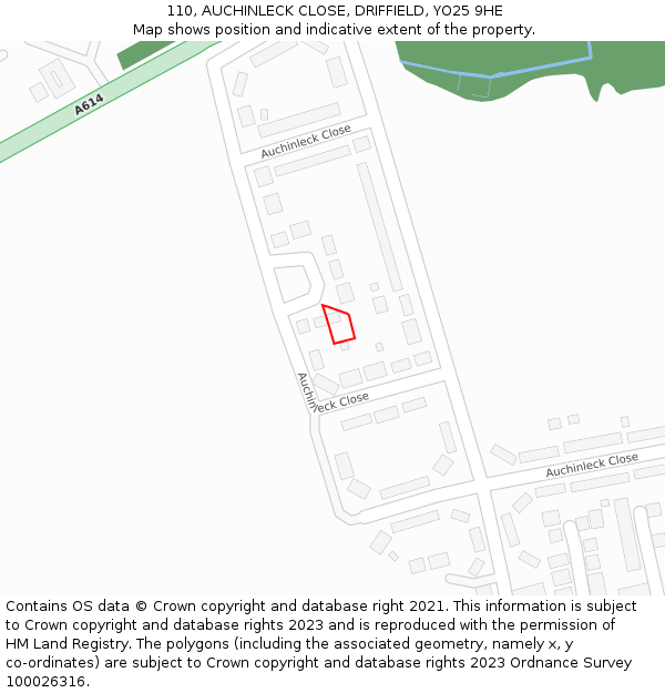 110, AUCHINLECK CLOSE, DRIFFIELD, YO25 9HE: Location map and indicative extent of plot