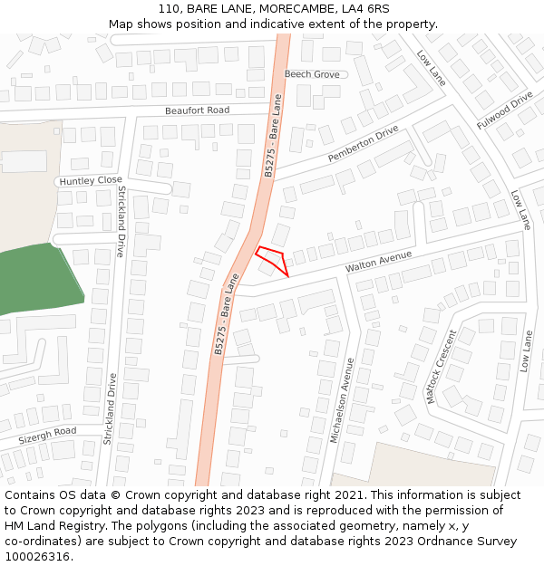 110, BARE LANE, MORECAMBE, LA4 6RS: Location map and indicative extent of plot