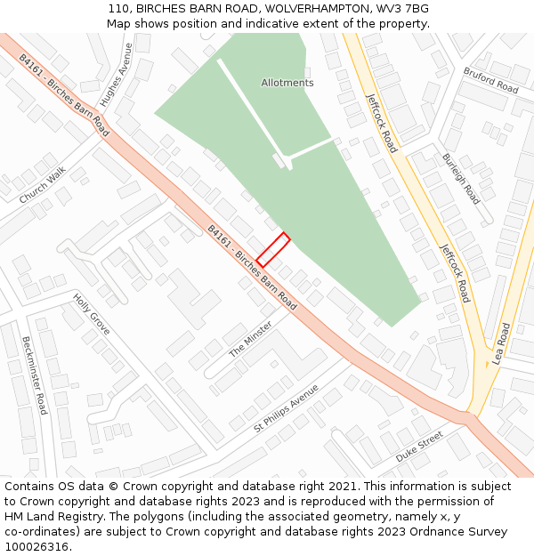 110, BIRCHES BARN ROAD, WOLVERHAMPTON, WV3 7BG: Location map and indicative extent of plot