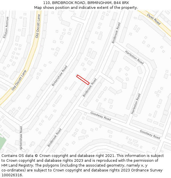 110, BIRDBROOK ROAD, BIRMINGHAM, B44 8RX: Location map and indicative extent of plot