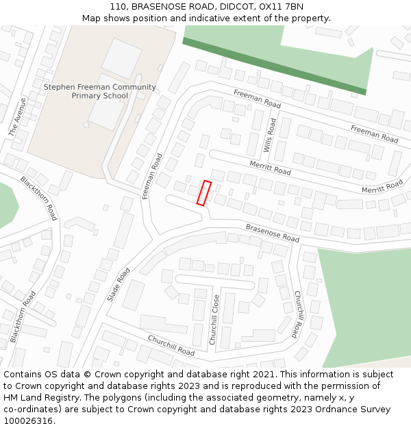 110, BRASENOSE ROAD, DIDCOT, OX11 7BN: Location map and indicative extent of plot