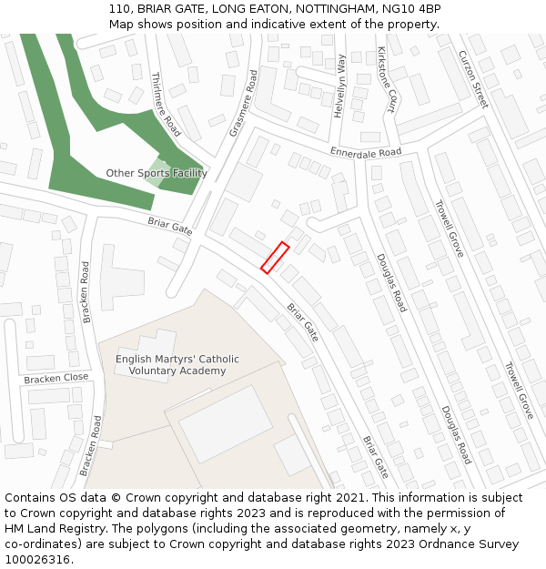 110, BRIAR GATE, LONG EATON, NOTTINGHAM, NG10 4BP: Location map and indicative extent of plot