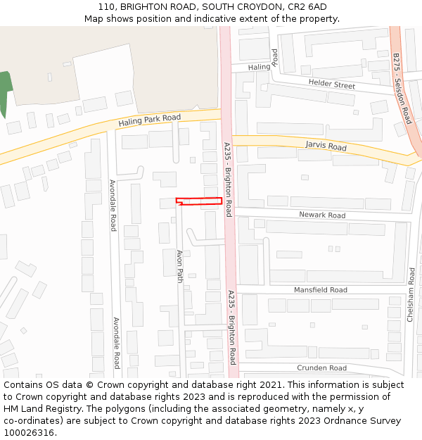 110, BRIGHTON ROAD, SOUTH CROYDON, CR2 6AD: Location map and indicative extent of plot