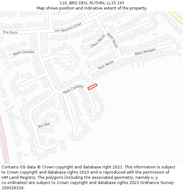 110, BRO DEG, RUTHIN, LL15 1XY: Location map and indicative extent of plot