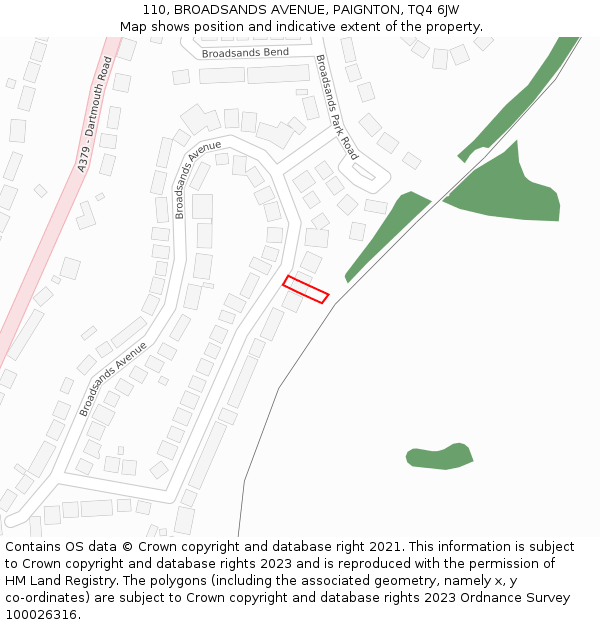 110, BROADSANDS AVENUE, PAIGNTON, TQ4 6JW: Location map and indicative extent of plot