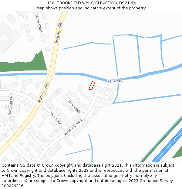 110, BROOKFIELD WALK, CLEVEDON, BS21 6YJ: Location map and indicative extent of plot