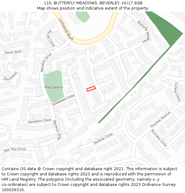 110, BUTTERFLY MEADOWS, BEVERLEY, HU17 9GB: Location map and indicative extent of plot