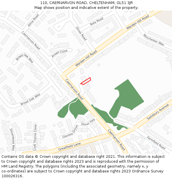 110, CAERNARVON ROAD, CHELTENHAM, GL51 3JR: Location map and indicative extent of plot