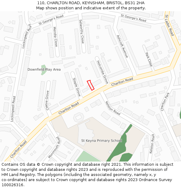 110, CHARLTON ROAD, KEYNSHAM, BRISTOL, BS31 2HA: Location map and indicative extent of plot