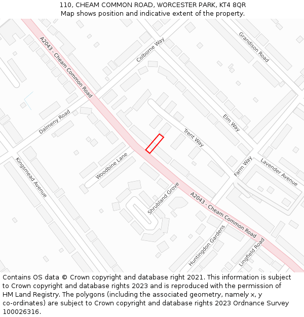 110, CHEAM COMMON ROAD, WORCESTER PARK, KT4 8QR: Location map and indicative extent of plot