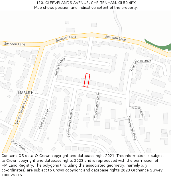 110, CLEEVELANDS AVENUE, CHELTENHAM, GL50 4PX: Location map and indicative extent of plot