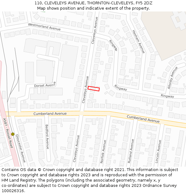 110, CLEVELEYS AVENUE, THORNTON-CLEVELEYS, FY5 2DZ: Location map and indicative extent of plot