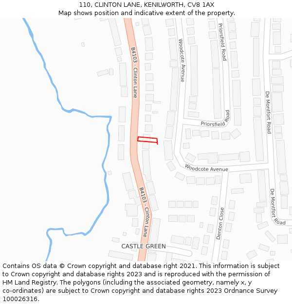 110, CLINTON LANE, KENILWORTH, CV8 1AX: Location map and indicative extent of plot