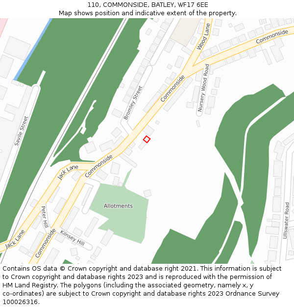 110, COMMONSIDE, BATLEY, WF17 6EE: Location map and indicative extent of plot