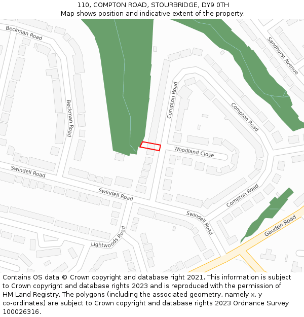 110, COMPTON ROAD, STOURBRIDGE, DY9 0TH: Location map and indicative extent of plot