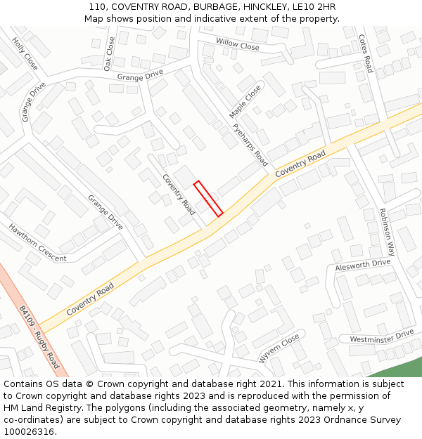 110, COVENTRY ROAD, BURBAGE, HINCKLEY, LE10 2HR: Location map and indicative extent of plot