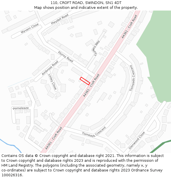 110, CROFT ROAD, SWINDON, SN1 4DT: Location map and indicative extent of plot