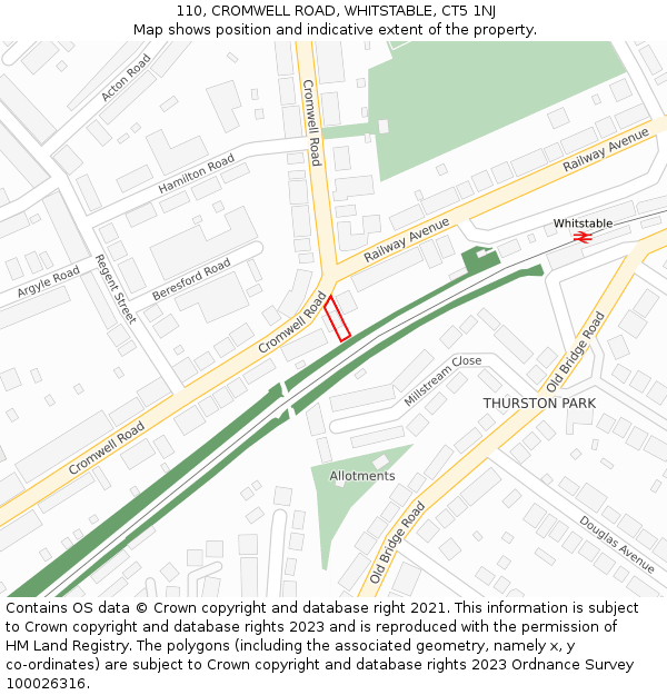 110, CROMWELL ROAD, WHITSTABLE, CT5 1NJ: Location map and indicative extent of plot