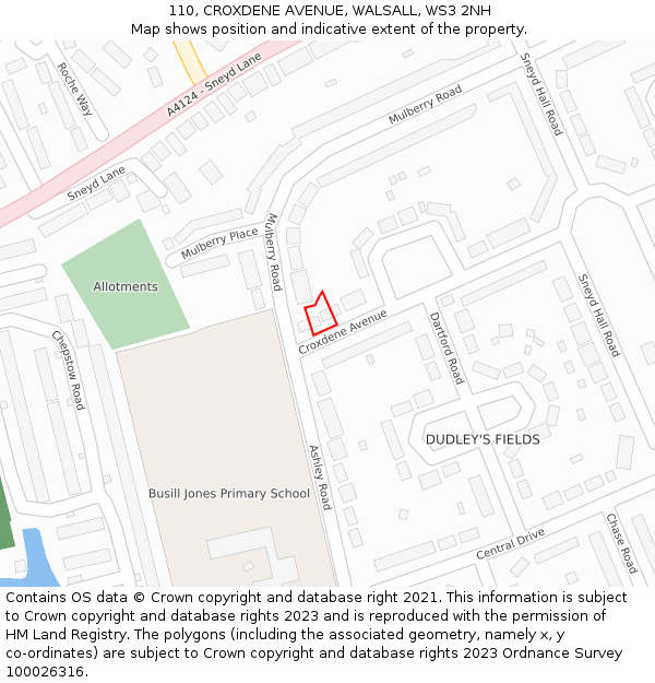 110, CROXDENE AVENUE, WALSALL, WS3 2NH: Location map and indicative extent of plot