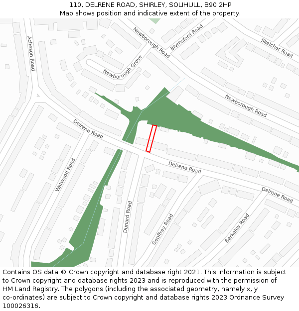 110, DELRENE ROAD, SHIRLEY, SOLIHULL, B90 2HP: Location map and indicative extent of plot