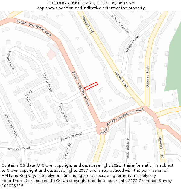 110, DOG KENNEL LANE, OLDBURY, B68 9NA: Location map and indicative extent of plot