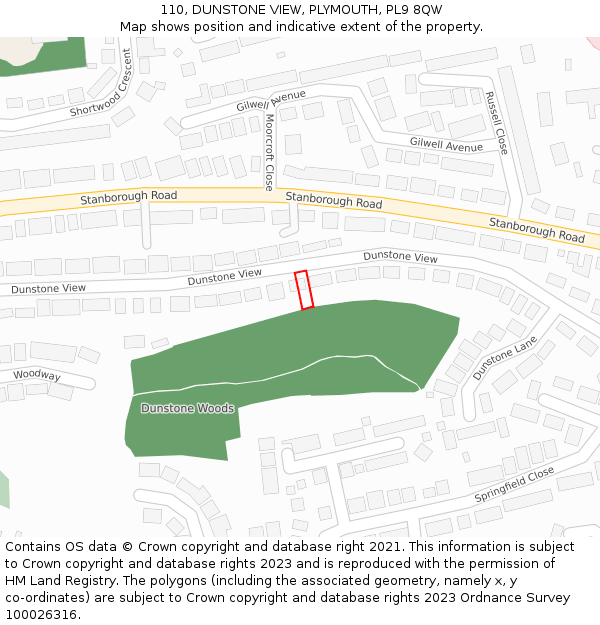 110, DUNSTONE VIEW, PLYMOUTH, PL9 8QW: Location map and indicative extent of plot