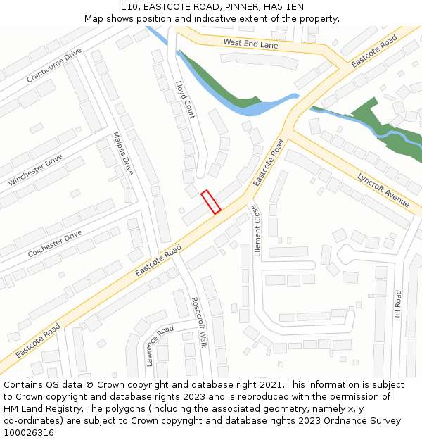 110, EASTCOTE ROAD, PINNER, HA5 1EN: Location map and indicative extent of plot