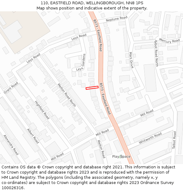 110, EASTFIELD ROAD, WELLINGBOROUGH, NN8 1PS: Location map and indicative extent of plot