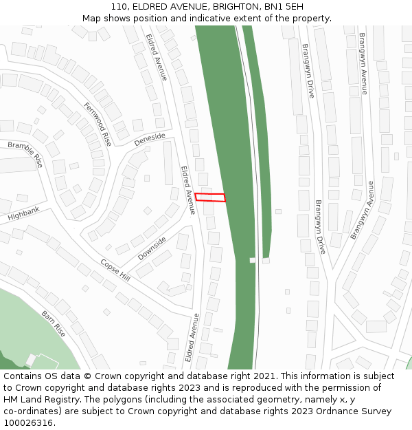 110, ELDRED AVENUE, BRIGHTON, BN1 5EH: Location map and indicative extent of plot