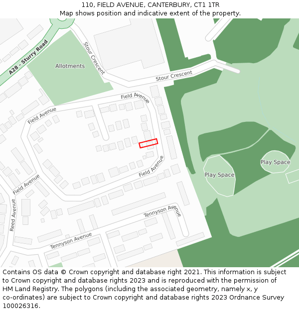 110, FIELD AVENUE, CANTERBURY, CT1 1TR: Location map and indicative extent of plot