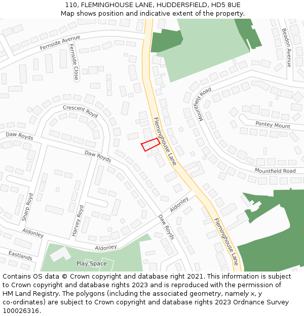 110, FLEMINGHOUSE LANE, HUDDERSFIELD, HD5 8UE: Location map and indicative extent of plot