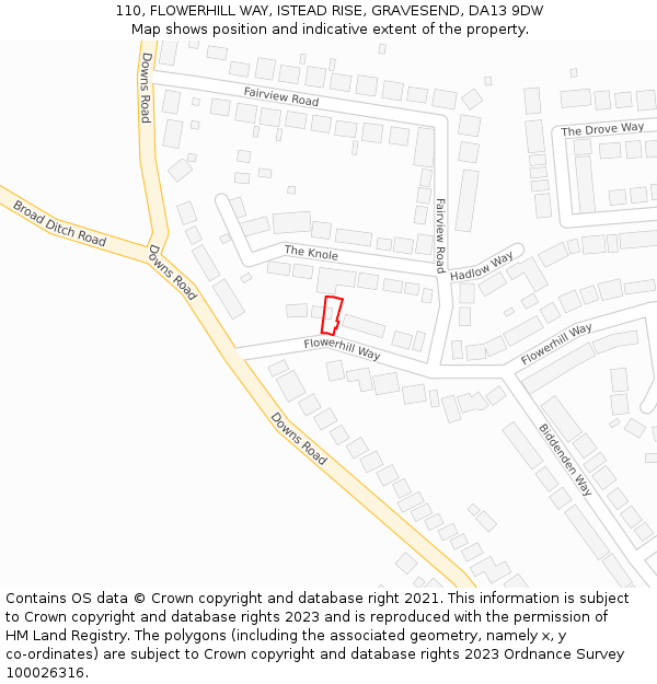 110, FLOWERHILL WAY, ISTEAD RISE, GRAVESEND, DA13 9DW: Location map and indicative extent of plot