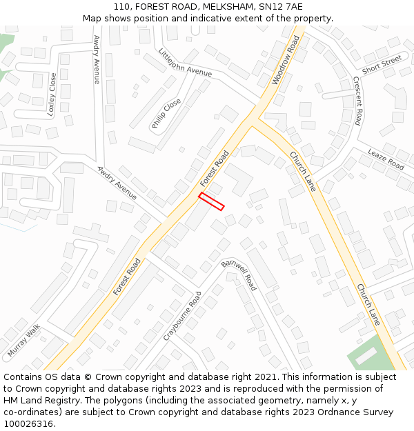 110, FOREST ROAD, MELKSHAM, SN12 7AE: Location map and indicative extent of plot