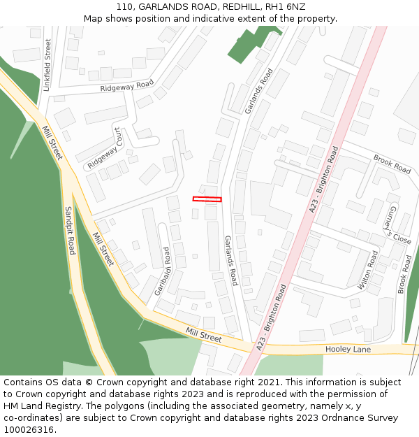 110, GARLANDS ROAD, REDHILL, RH1 6NZ: Location map and indicative extent of plot