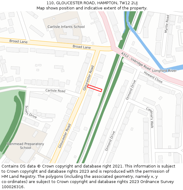 110, GLOUCESTER ROAD, HAMPTON, TW12 2UJ: Location map and indicative extent of plot