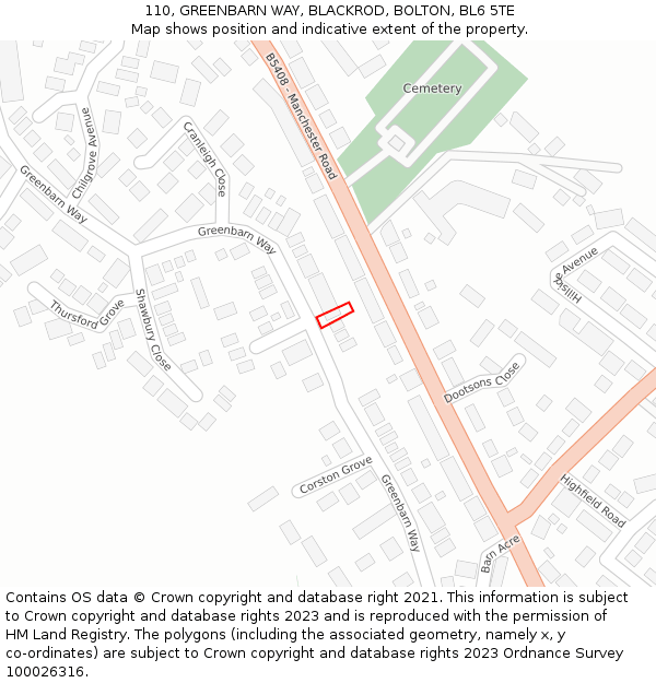 110, GREENBARN WAY, BLACKROD, BOLTON, BL6 5TE: Location map and indicative extent of plot