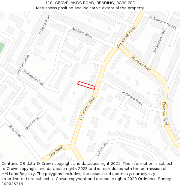 110, GROVELANDS ROAD, READING, RG30 2PD: Location map and indicative extent of plot