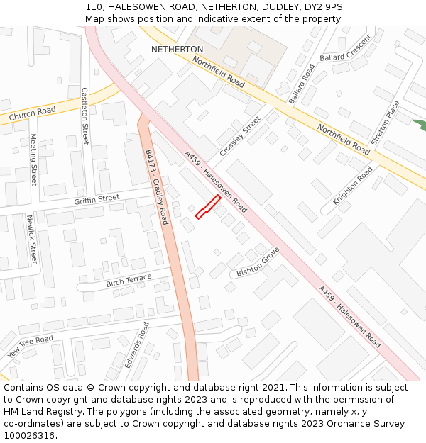 110, HALESOWEN ROAD, NETHERTON, DUDLEY, DY2 9PS: Location map and indicative extent of plot