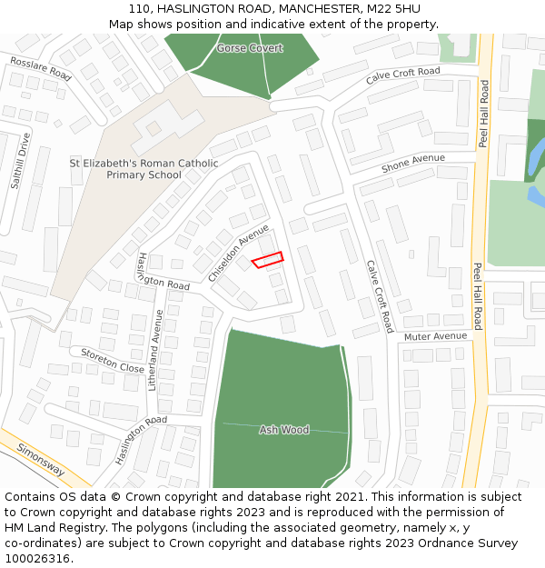 110, HASLINGTON ROAD, MANCHESTER, M22 5HU: Location map and indicative extent of plot